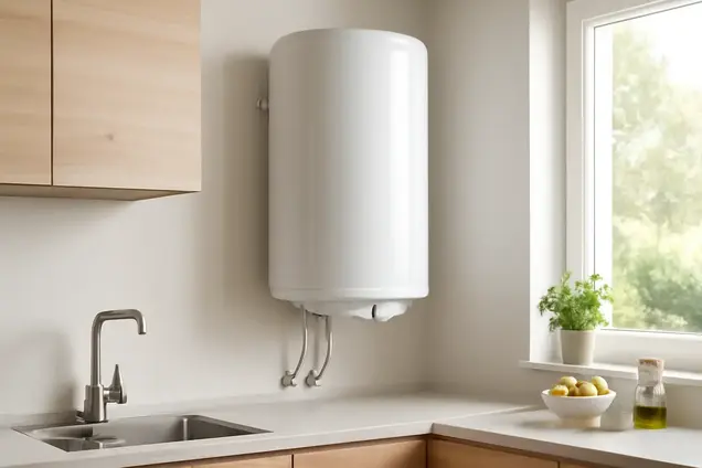 Termo Eléctrico Bosch Tronic 80 Litros Reversible instalado en cocina